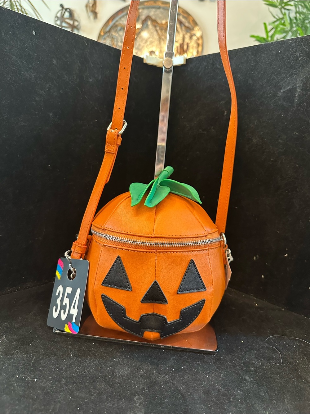 Fine By Me#354  Pumpkin Crossbody Bag with Green Leaf Accent NWT
